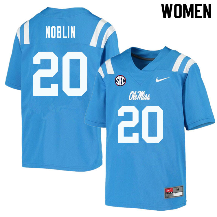 Women #20 Blake Noblin Ole Miss Rebels College Football Jerseys Sale-Powder Blue